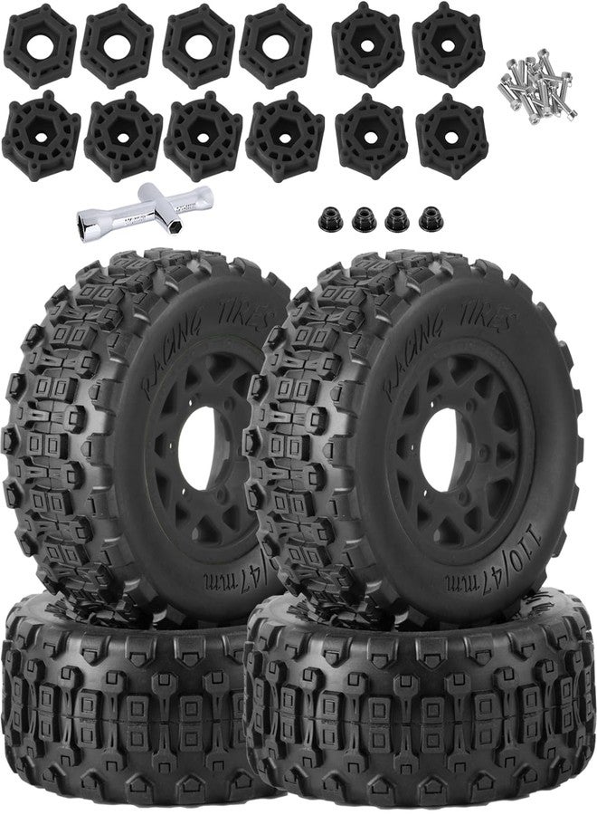 RcarmubWow RC Truck Tires RC Wheels and Tires,12mm/14mm/17mm Hex RC Tires for 1/10 Slash 4×4 2WD,Arrm a Senton,Axia1 Red cat Rc 4wd,Off-Road Tire w/RC Wheels Hex,Black - Image 1